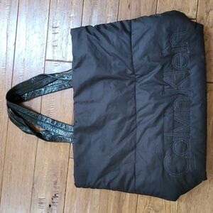 Calvin Klein black nylon quilted tote bag
